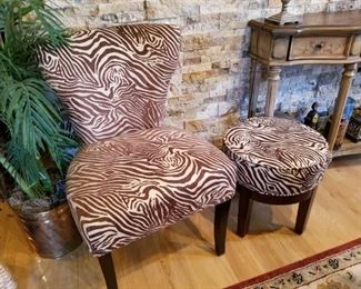 Animal print chairs and foot stool