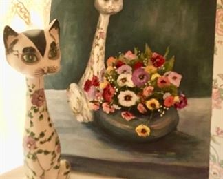 Cat Statue and Matching Painting