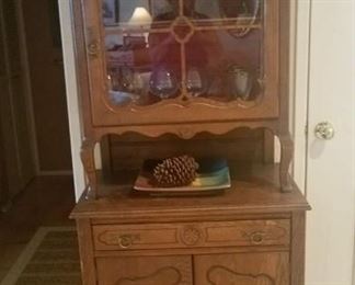  Charming Antique China Cabinet with Brass Fittings and Wood Scrollwork on Glass