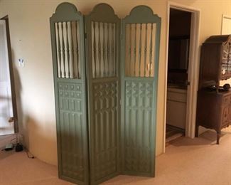Painted Green Solid Wood Room Divider Screen, Three Panels Each are 16" wide. 76" Tall
Lot Number: 5