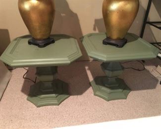 Painted Green Matching Vintage Accent Tables. 20"square x 17"h