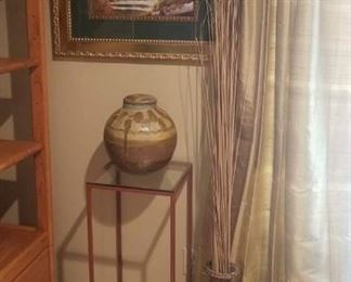 European Town Scene Print with Beautiful Gold Frame, Signed Art Pottery Vase, Metal Stand and Basket Vase
Lot Number: 13