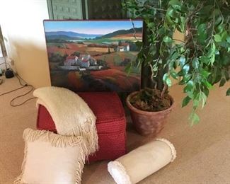 Italian Scene Canvas Picture, Vintage Stool has been recovered (see all pics), Faux Ficus Tree, Nice Pillows and Throw.