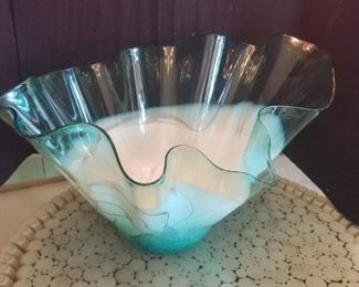 Massive Art Glass Bowl, Gorgeous Sea Green