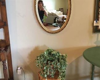 Carved Wood Oval Mirror 23"x 33", Bamboo Nesting Tables, Faux Ivy.