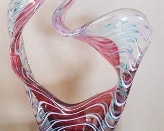 Exquisite Multicolor Art Glass, Swirls of Burgundy, Turquoise & Pink