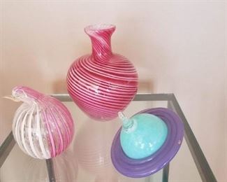  Art Glass: Swirls of Pink Vase, Murano Italy Bird & Saturn Ornament