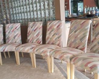 Six Upholstered Parsons Dining Chairs with Blonde Legs
