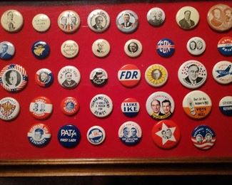 VINTAGE POLITICAL BUTTONS...FRAMED