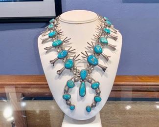 Navajo turquoise and silver Squash Blossom necklace purchased in 1970s at Navajo reservation in Arizona