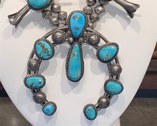 Navajo turquoise and silver Squash Blossom necklace purchased in 1970s at Navajo reservation in Arizona
