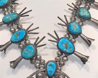 Navajo turquoise and silver Squash Blossom necklace purchased in 1970s at Navajo reservation in Arizona