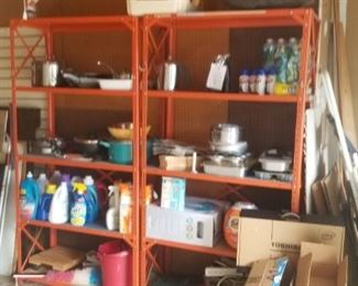 garage tools, cleaners, misc and shelving