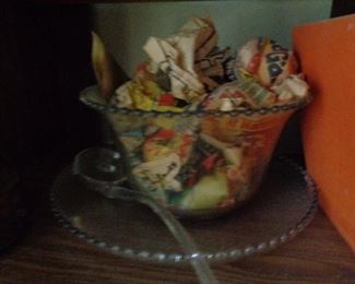 candlewick punch bowl w/ stand & cups & dipper