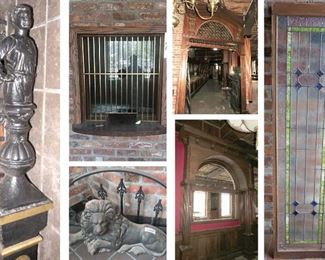 Statues, Lion Statue and Wrought Iron Gate, Ticket Window, Archway's, Stained Glass Window.