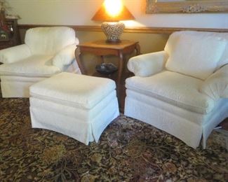 Traditional Club Chairs & Ottoman Tone on Tone White Custom Fabric
Century Furniture Company
