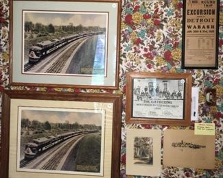 Railroad collectibles: lithographs, broadsides from 1925-26, books, lantern, oil can, more