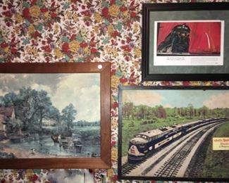 Railroad collectibles: lithographs, broadsides from 1925-26, books, lantern, oil can, more; vintage and antique