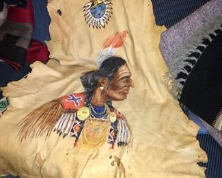 Oil on hide, portrait of Native American