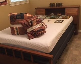 Mid-Century (1953) Solid Elm Bookcase Headboard Full-Size Bed with new/clean quality mattress.