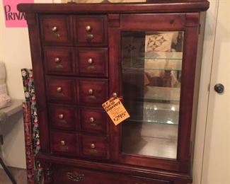Dark Pine Vintage Highboy Curio Dresser