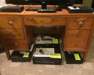 Solid wood desk ready for a make-over. Vintage Media Components include all cords, remotes and manuals.