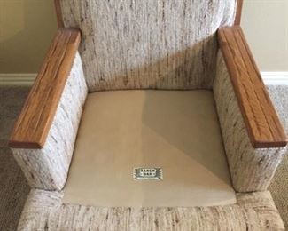 A. Brandt Ranch Oak label on the Upholstered Arm Chair on Casters