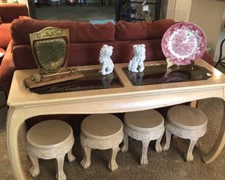 Oriental couch table and stools