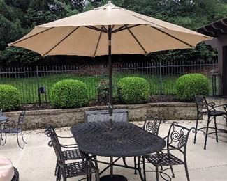 wrought iron patio table chairs and umbrella 