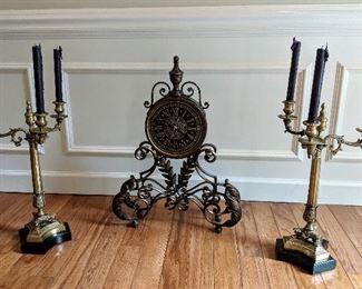 candlestick holders and clock