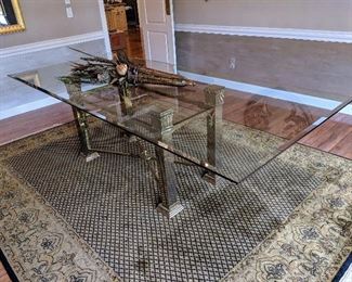 glass top dining room table brass base