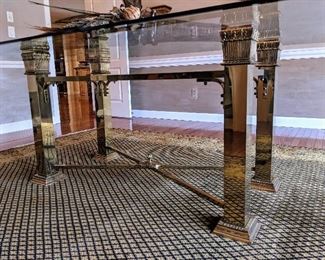 brass table base with glass top
