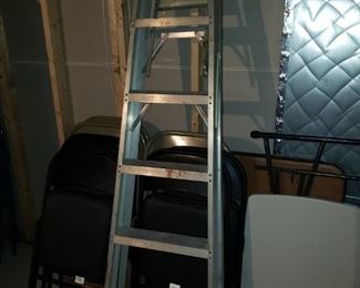 Aluminum ladder; folding tables and chairs