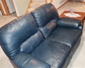 Blue Leather reclining loveseat