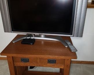 Sharp TV; mission style table