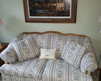 Loveseat; framed Terry Redlin print "Summertime"