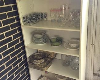 Lots of vintage glassware, serving bowls & dishes, glass pitchers and other serving sets.