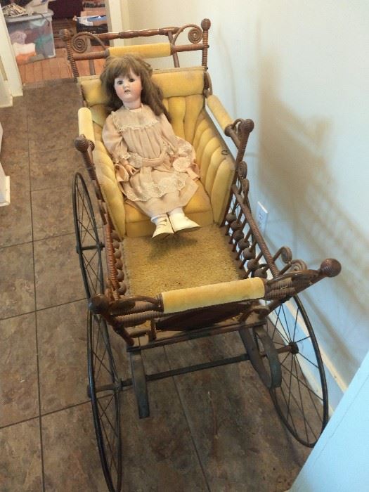 Pram With Antique German Doll