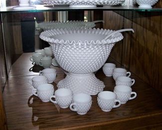 Wonderful milk glass punch bowl, cups