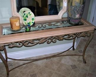 Iron, wood and glass console table