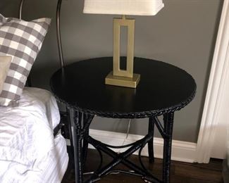 Wicker side table and lamps (there are 2 lamps total)