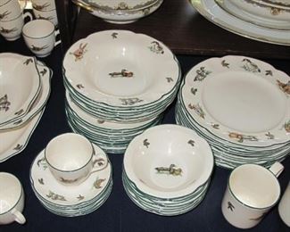 Unusual duck motif china set. Dishwasher and microwave safe.