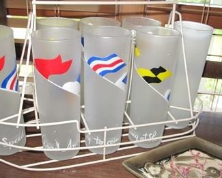 Cool signal flag Tom Collins set with yacht holder.