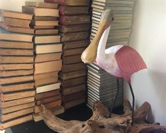 Museum Model of a Roseate Spoonbill, antique books