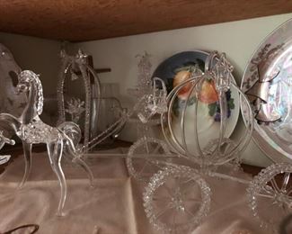 Large handmade spun glass horse and carriage