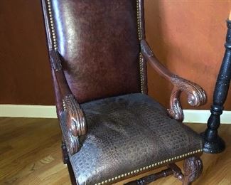 Leather claw footed chair; alligator seat, (2)