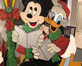 Large Christmas Mickey Mouse & Donald Duck glitter wooden stakes