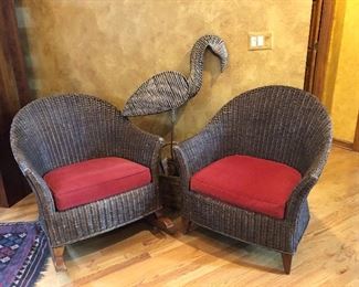 Wicker chair, rocker & bird