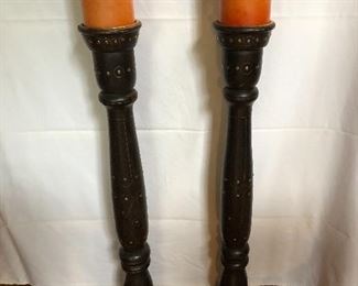 Pair of large wooden candleholders