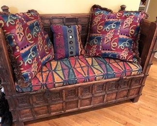 Hand carved wooden Moroccan storage bench